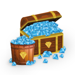 Treasure chest and bucket of gems